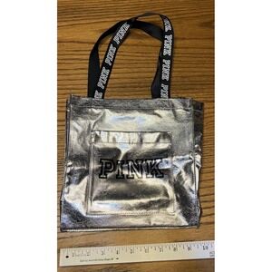 Victoria's Secret PINK Small Tote Silver Metallic Reusable Bag